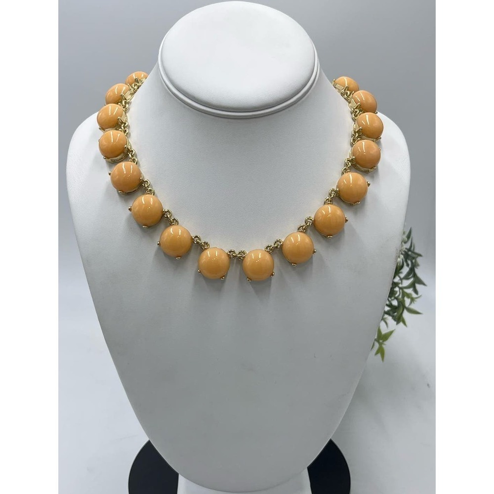 J. Crew Vintage Opaque Peach Prong Set Round‎ Circle Beaded Tone Necklace